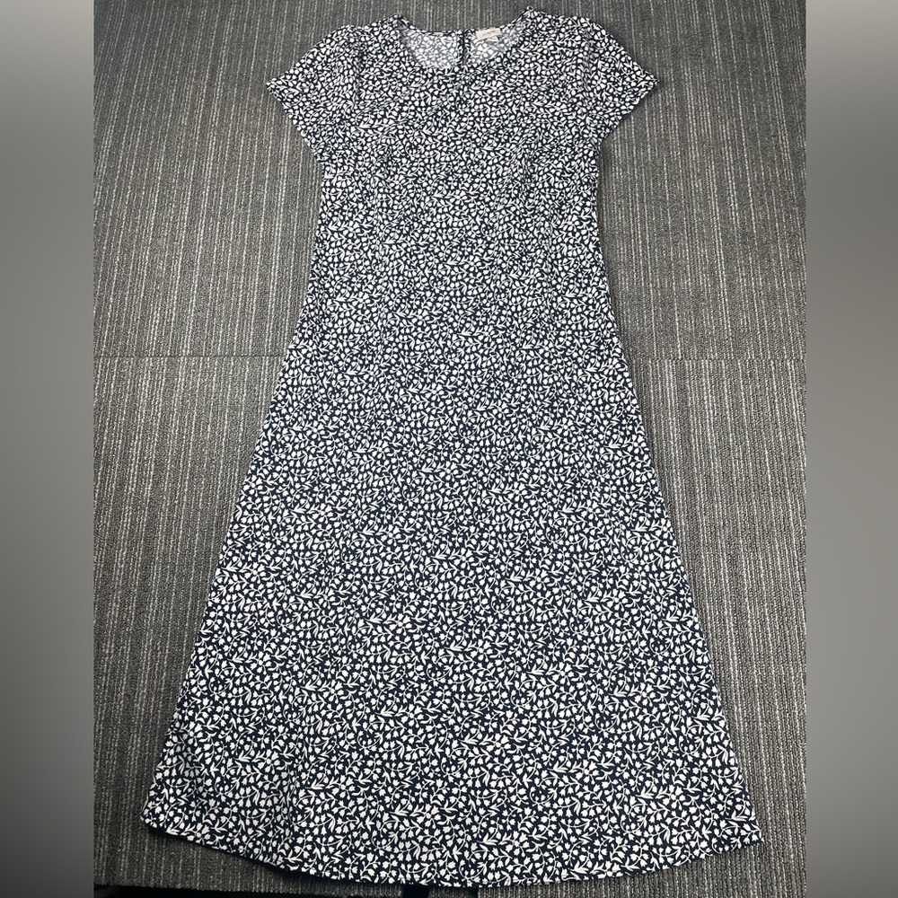 J. Crew Navy and White Leaf Print Maxi Dress